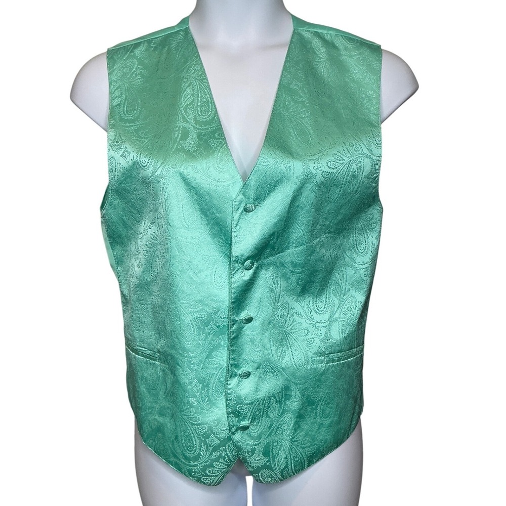 Vesuvio Napoli Mens Seafoam Green Paisley Formal Vest Waistcoat Est. Sz‎ 38 Prom